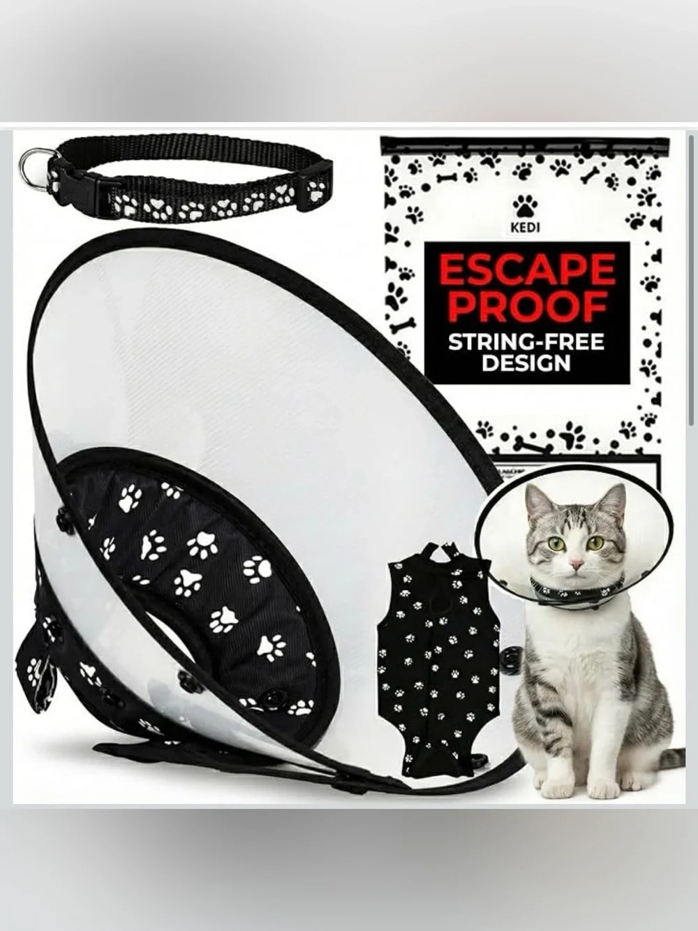Cat Recovery Cone Kit Post Surgical Soft Pet Vest, Collar, and Non-Irritating Pr